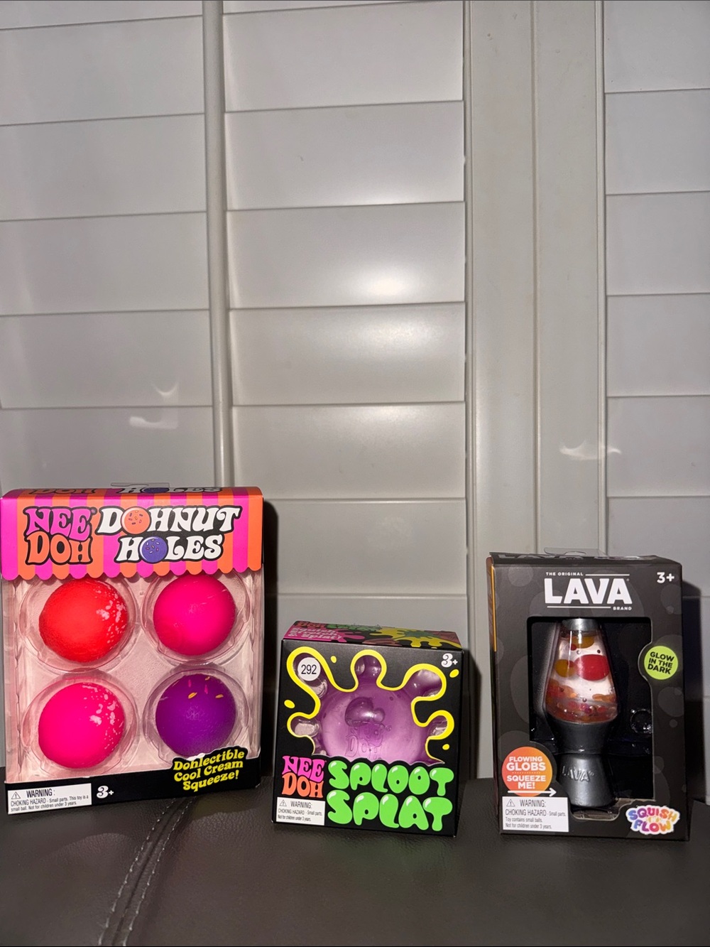 NeeDoh Donut Holes & Sploot Splat Squishy Set with Schylling brand  Lava Lamp